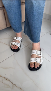 Zee Ladies Trendy Open-Toe Sliders with Buckle