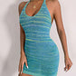 Women's Colorful Striped Knit Backless Resort Dress