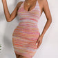 Women's Colorful Striped Knit Backless Resort Dress