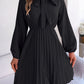 Autumn and winter temperament tie waist long sleeve pleated skirt