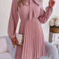 Autumn and winter temperament tie waist long sleeve pleated skirt