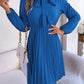Autumn and winter temperament tie waist long sleeve pleated skirt