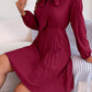 Autumn and winter temperament tie waist long sleeve pleated skirt