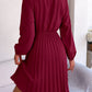 Autumn and winter temperament tie waist long sleeve pleated skirt
