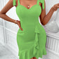 V-neck sleeveless solid color slim fit hip-hugging dress for women