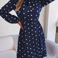 Women's elegant polka-dot lace-up waist long-sleeved pleated skirt