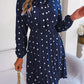 Women's elegant polka-dot lace-up waist long-sleeved pleated skirt