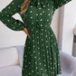 Women's elegant polka-dot lace-up waist long-sleeved pleated skirt