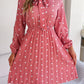 Women's elegant polka-dot lace-up waist long-sleeved pleated skirt