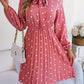 Women's elegant polka-dot lace-up waist long-sleeved pleated skirt