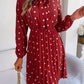 Women's elegant polka-dot lace-up waist long-sleeved pleated skirt