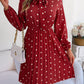 Women's elegant polka-dot lace-up waist long-sleeved pleated skirt