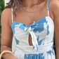 New style printed suspender holiday maxi dress hollow lace dress