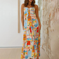 New suspender print dress INS loose holiday casual elastic dress