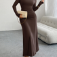 Solid color hip-wrapped one-shoulder dress