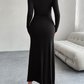 Solid color hip-wrapped one-shoulder dress