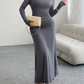 Solid color hip-wrapped one-shoulder dress