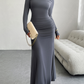 Solid color hip-wrapped one-shoulder dress