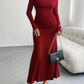 Solid color hip-wrapped one-shoulder dress