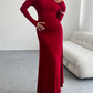 Solid color hip-wrapped one-shoulder dress