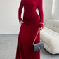 Solid color hip-wrapped one-shoulder dress