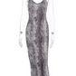 Suspender Sleeveless V-neck Leopard Snake Print Dress Fashion Sexy Midi Dress