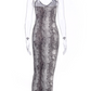 Suspender Sleeveless V-neck Leopard Snake Print Dress Fashion Sexy Midi Dress