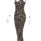 Suspender Sleeveless V-neck Leopard Snake Print Dress Fashion Sexy Midi Dress