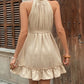 Half turtleneck halter neck tie jacquard solid color dress