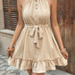 Half turtleneck halter neck tie jacquard solid color dress