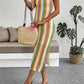 Colorful striped crochet crew neck vest sleeveless slim dress