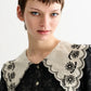 Iris Bow Black Jacquard White Embroidered Collar Midi Dress