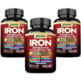 Parrox Elemental Iron 13-in-1 – Slow-Release Iron, Probiotics, B Vitamins, Beetroot & Turmeric (3-Pack, 60 Capsules)