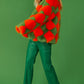 Delilah Green Red Faux Fur Jacket