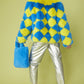 Delilah Handmade Yellow Blue Faux Fur Jacket