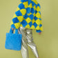 Delilah Handmade Yellow Blue Faux Fur Jacket