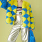 Delilah Handmade Yellow Blue Faux Fur Jacket