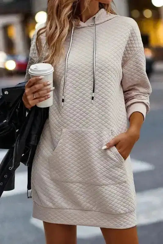 Kangaroo Pocket Quilted Hooded Dress