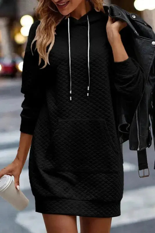 Kangaroo Pocket Quilted Hooded Dress
