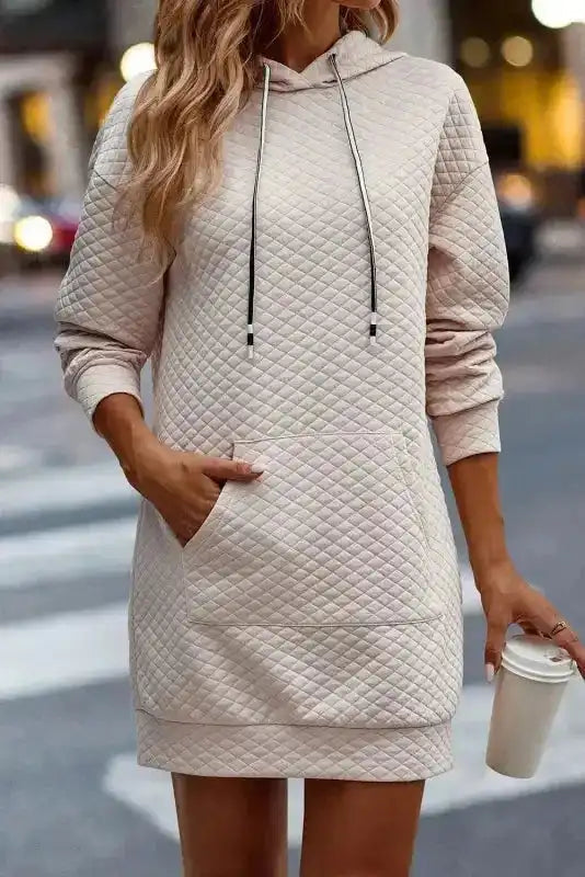Kangaroo Pocket Quilted Hooded Dress