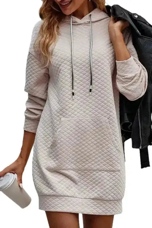 Kangaroo Pocket Quilted Hooded Dress