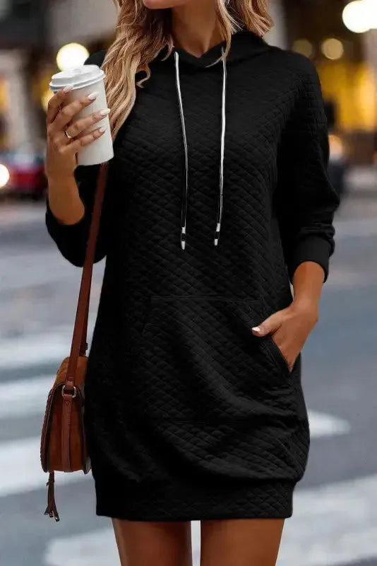 Kangaroo Pocket Quilted Hooded Dress