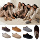 Group of women sitting together wearing different colored slippers with a close-up of the slippers below.