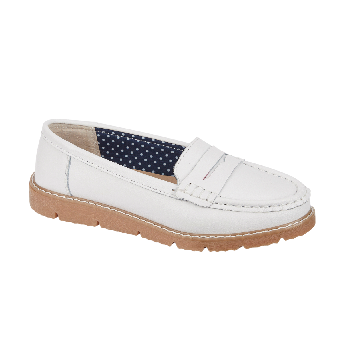 ladies White leather loafers shoes