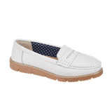 ladies White leather loafers shoes