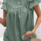 Laurel Green Dotted Ruffle Sleeve Blouse