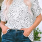 Leopard Bubble Sleeve Smocked Blouse