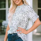 Leopard Bubble Sleeve Smocked Blouse
