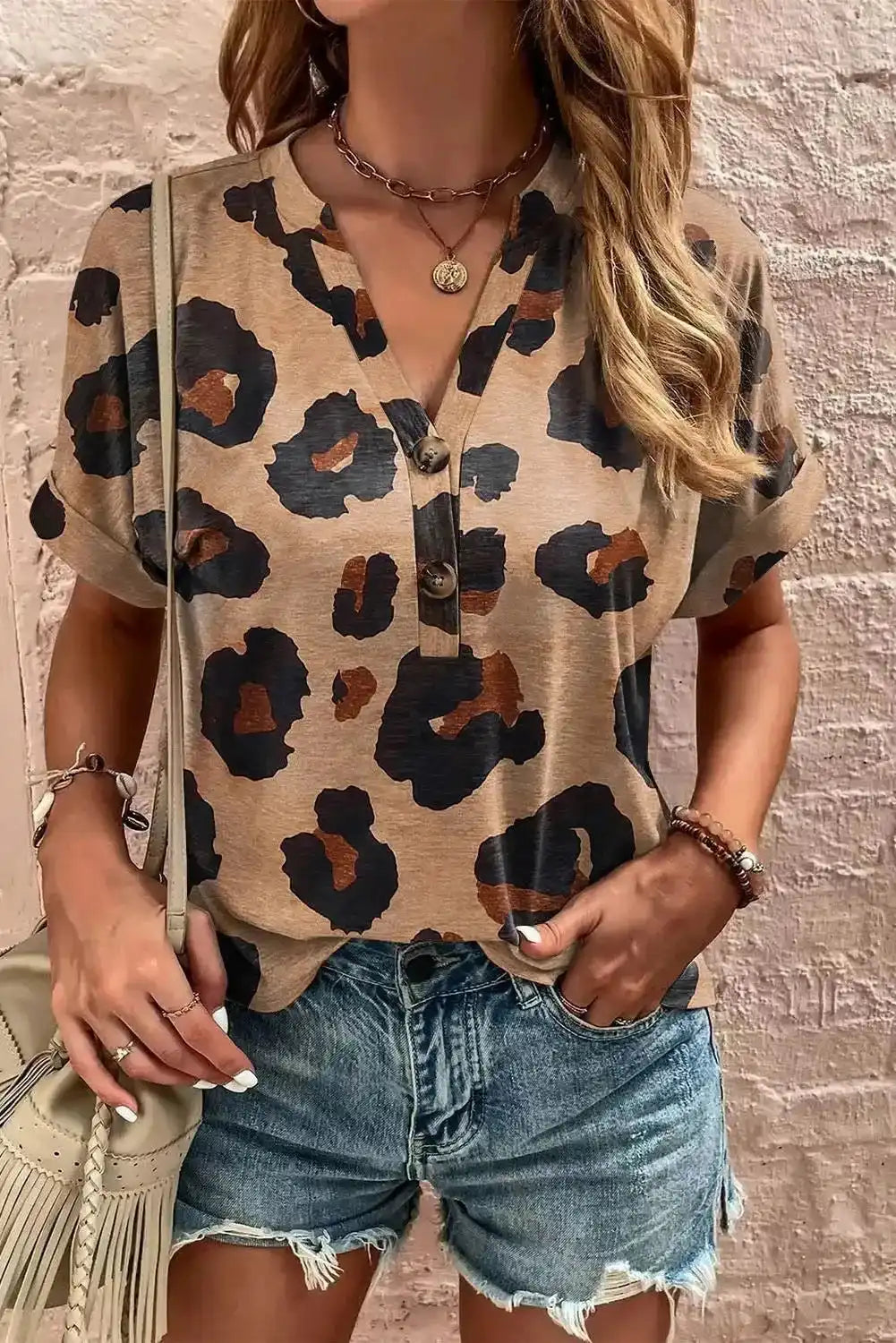 Light French Beige Leopard Blouse