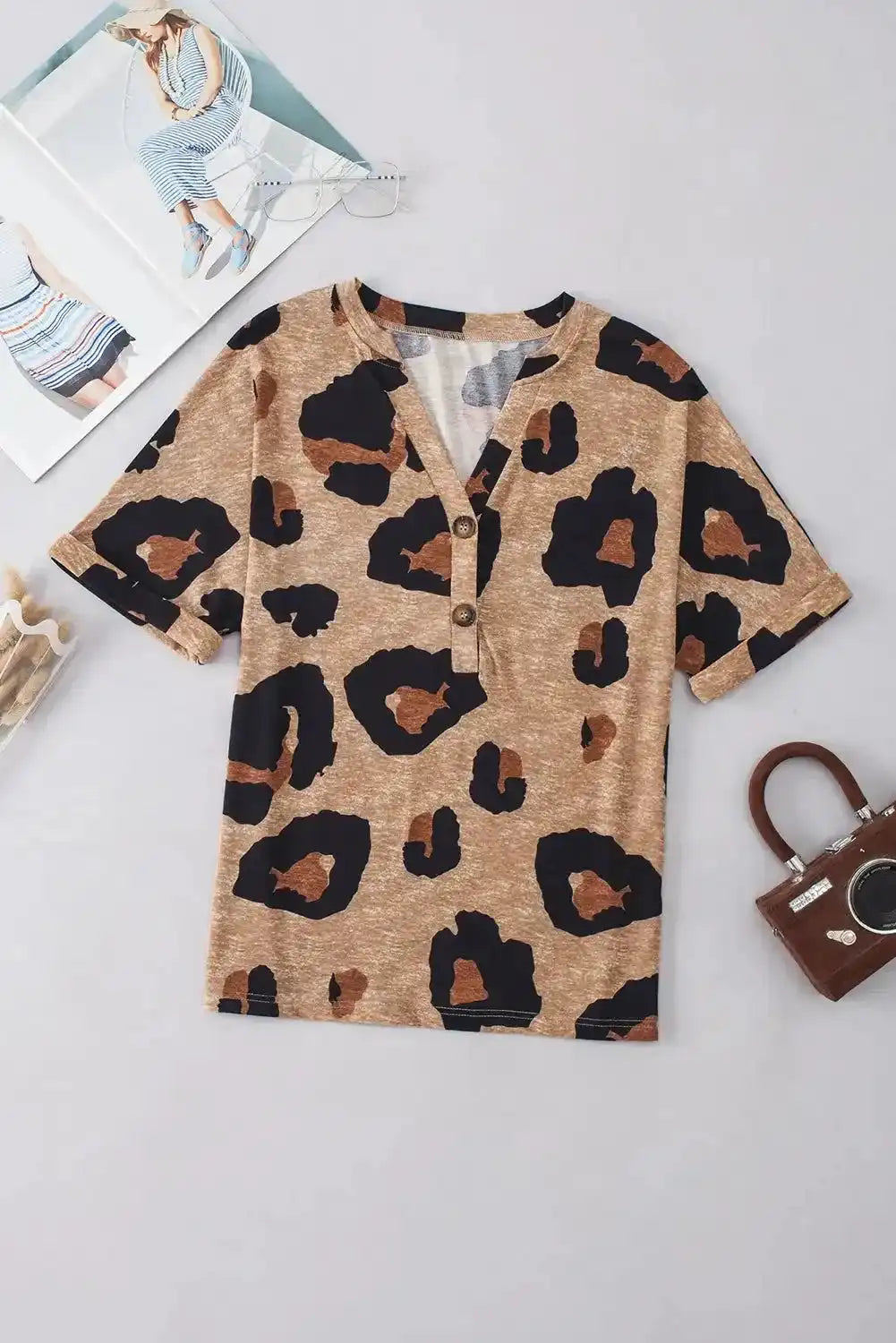 Light French Beige Leopard Blouse